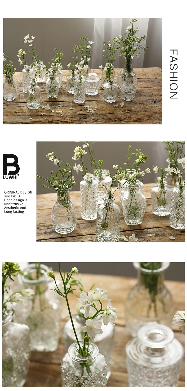 Small Clear Cute Mini Vintage Decorations Home Table Flower Decor Glass Vases for Rustic Wedding