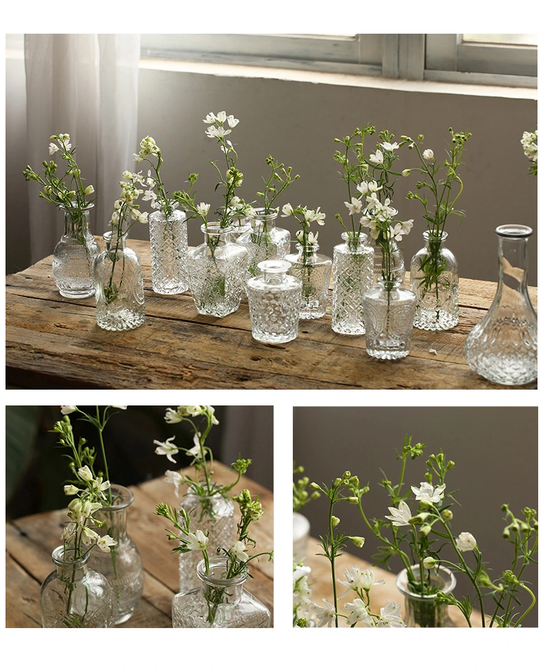 Small Clear Cute Mini Vintage Decorations Home Table Flower Decor Glass Vases for Rustic Wedding