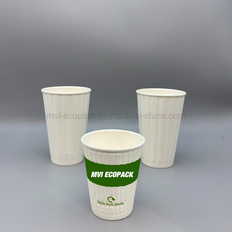 Custom Printed Drinking Glass Embossed Ripple Disposable Coffee Cup
