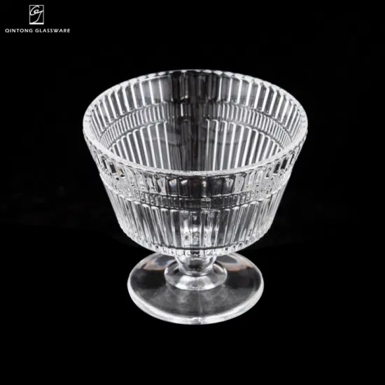 Ins Style High Quality Super Glass with Striped Goblet Ice Cream Cup Dessert Cup Salad Bowl