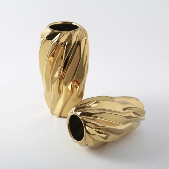 Free Sample Basic Customization Vortex Shape Luxury Office Fancy Ceramic Gold Vases for Flower