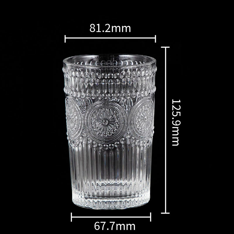 Wholesale High Quality Luxury Classic Crystal Clear Retro Embossed Coffee Glasses Whiskey Juice Drinking Water Glass Cup Mug Tumbler Glass Ware for Restaurant