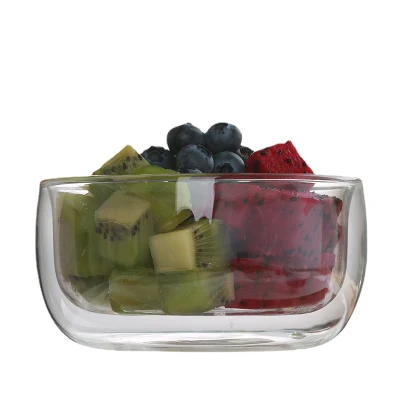 Double Wall Glass Bowl for Salad Fruit Dessert Cereal Bowl