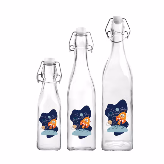 3 Sizes Best Selling Glass Bottle Outer Space Pattern Design Glassware for Liquid Storage
