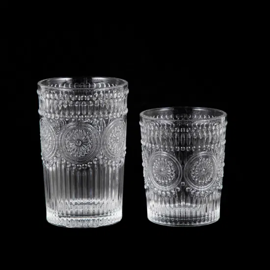 Wholesale High Quality Luxury Classic Crystal Clear Retro Embossed Coffee Glasses Whiskey Juice Drinking Water Glass Cup Mug Tumbler Glass Ware for Restaurant